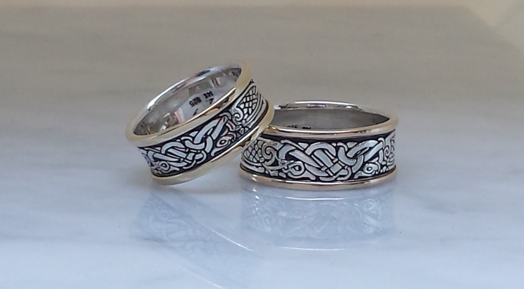 Birds in Sterling Silver with 14k gold raised borders